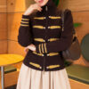 ⁦Leaf-Embroidered Button-Detail Knit Cardigan Brown⁩ - الصورة ⁦4⁩