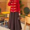 Leaf-Embroidered Button-Detail Knit Cardigan Red - immagine 2