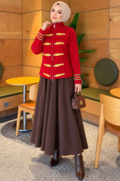 Alternative view of Leaf-Embroidered Button-Detail Knit Cardigan Red