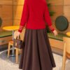 Leaf-Embroidered Button-Detail Knit Cardigan Red - immagine 3