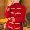 Leaf-Embroidered Button-Detail Knit Cardigan Red - immagine 4