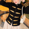 Leaf-Embroidered Button-Detail Knit Cardigan Black