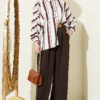 Asymmetrical Striped Satin Shirt with Batwing Sleeves Coffee Brown - Imagen 2