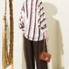 Asymmetrical Striped Satin Shirt with Batwing Sleeves Coffee Brown - Imagen 3
