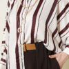 Asymmetrical Striped Satin Shirt with Batwing Sleeves Coffee Brown - Imagen 4
