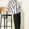 Asymmetrical Striped Satin Shirt with Batwing Sleeves Jet Black - الصورة 2
