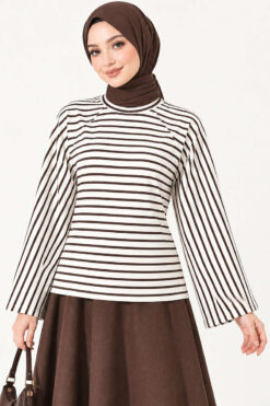 Batwing Sleeve Striped French Terry Top Brown