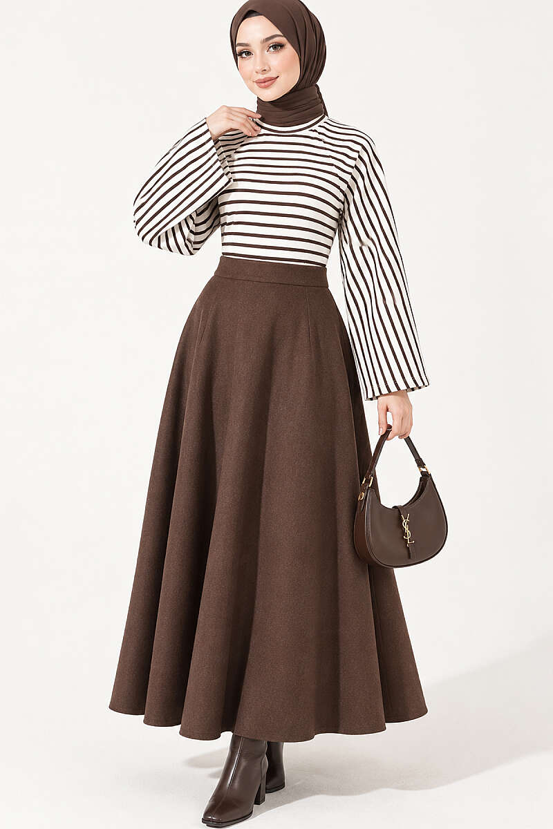 Batwing Sleeve Striped French Terry Top Brown - Imagen 3