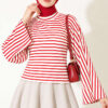 Batwing Sleeve Striped French Terry Top Red