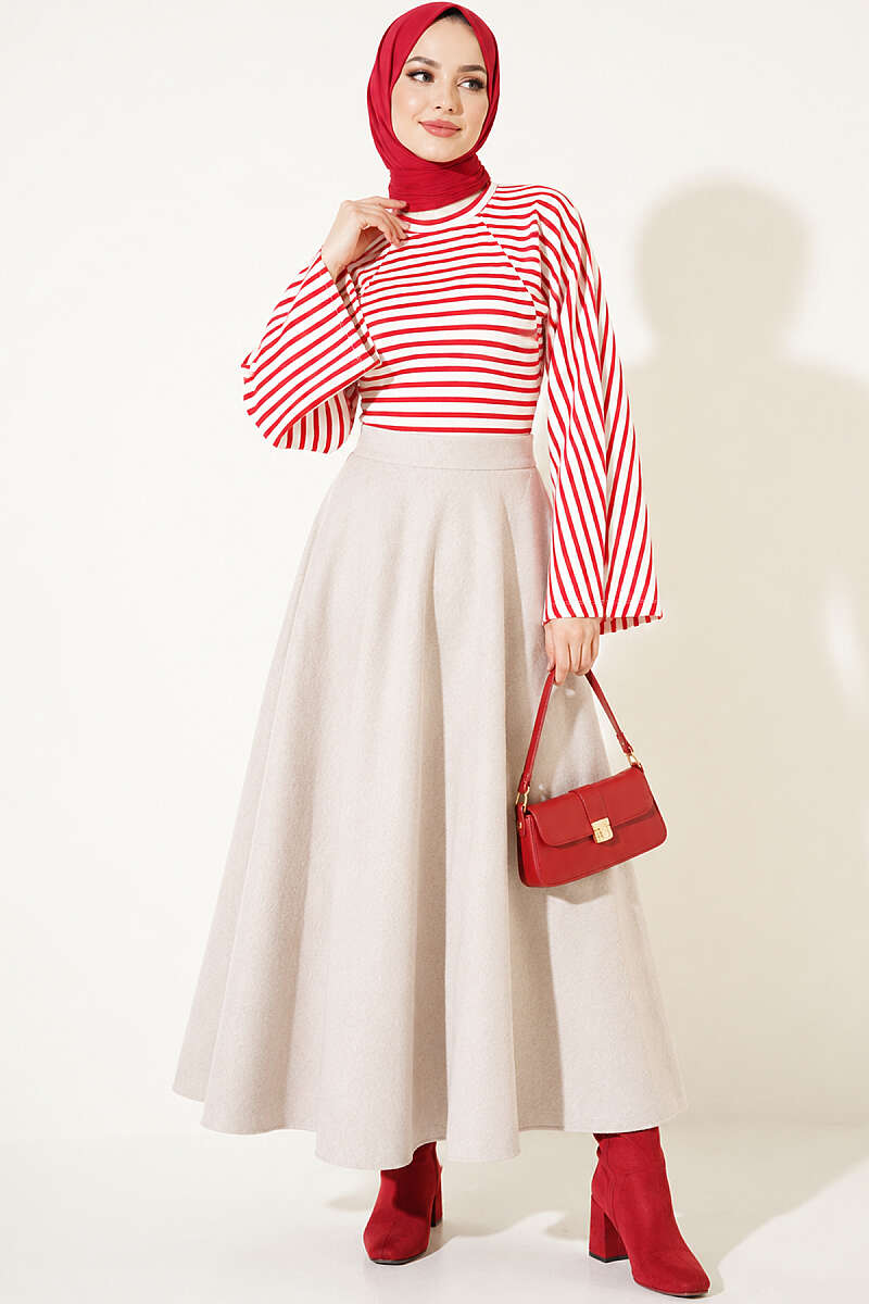Batwing Sleeve Striped French Terry Top Red - immagine 3