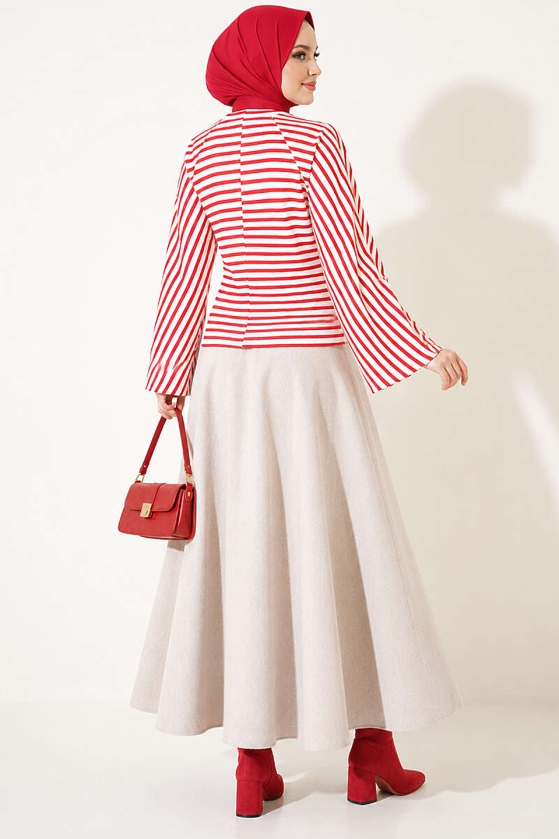 Batwing Sleeve Striped French Terry Top Red - immagine 4