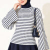 Batwing Sleeve Striped French Terry Top Navy Blue