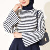 Batwing Sleeve Striped French Terry Top Navy Blue - Image 2