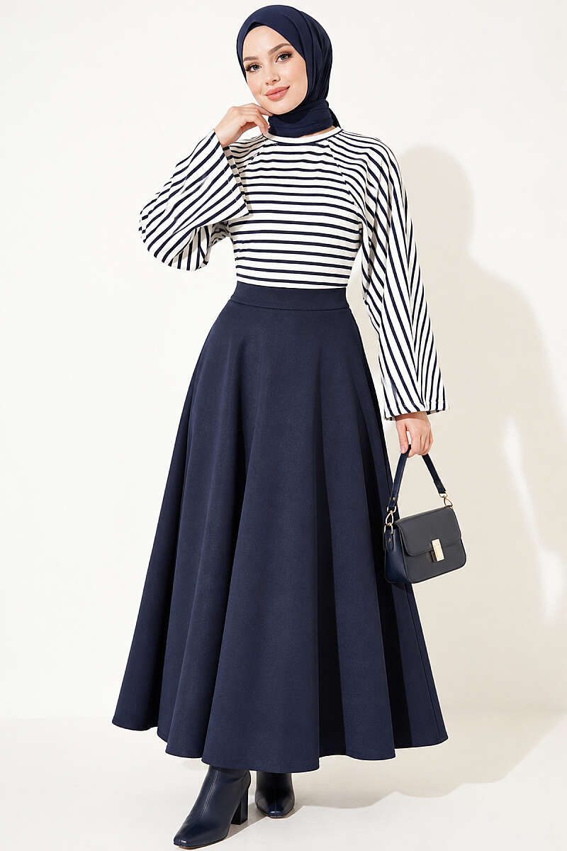 Batwing Sleeve Striped French Terry Top Navy Blue - Image 3