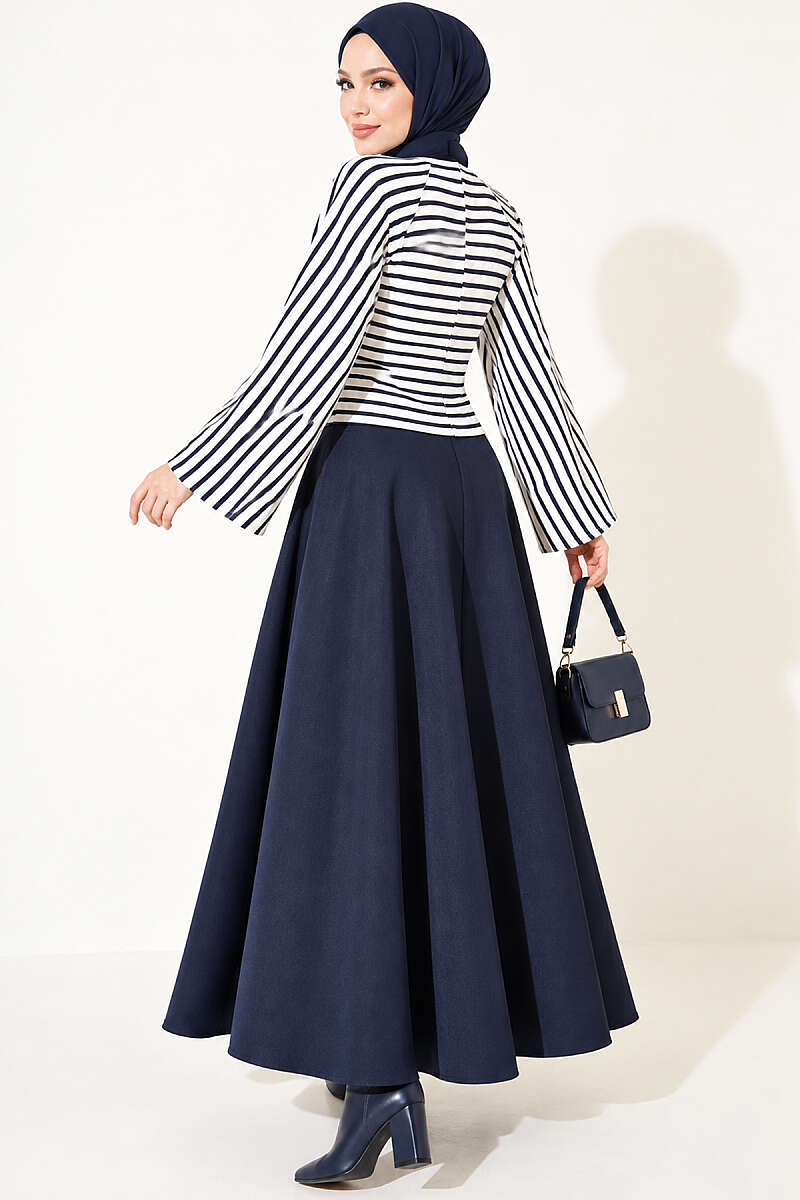 Batwing Sleeve Striped French Terry Top Navy Blue - Image 4