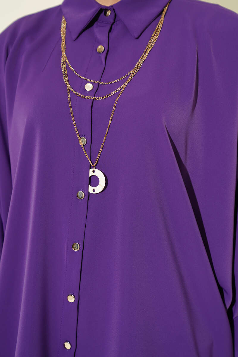 Batwing Sleeve Necklace Oversized Shirt Purple – Bild 4