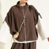 Loose Fit Batwing Sleeve Three-Piece Set Brown – Image 2