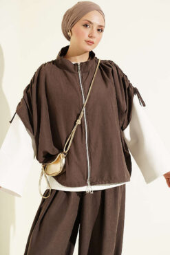 Alternative view of Loose Fit Batwing Sleeve Three-Piece Set Brown