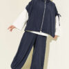 Loose Fit Batwing Sleeve Three-Piece Set Navy Blue