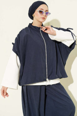 Alternative view of Loose Fit Batwing Sleeve Three-Piece Set Navy Blue