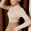 Half-High Neck French Terry Knit Sweater Beige