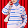 Half-Button Striped French Terry Knit Sweater Pink