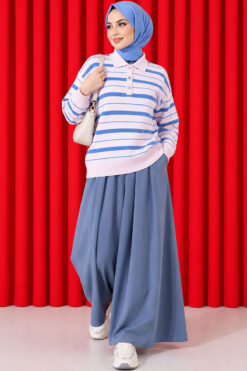 Alternative view of Half-Button Striped French Terry Knit Sweater Pink