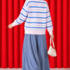 Half-Button Striped French Terry Knit Sweater Pink - Afbeelding 4