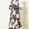 Half Button Placket Floral Satin Dress Black - Image 3