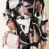 Half Button Placket Floral Satin Dress Black - Image 4