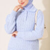 Half-Button Wrap Pattern French Terry Sweater Baby Blue