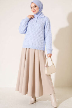 Alternative view of Half-Button Wrap Pattern French Terry Sweater Baby Blue