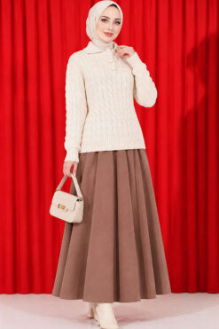 Alternative view of Half-Button Wrap Pattern French Terry Sweater Beige