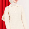 Half-Button Wrap Pattern French Terry Sweater Beige - Imagen 3