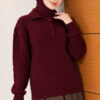 Half-Button Wrap Pattern French Terry Sweater Burgundy