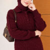 Half-Button Wrap Pattern French Terry Sweater Burgundy - Imagen 3