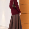 Half-Button Wrap Pattern French Terry Sweater Burgundy - Imagen 4