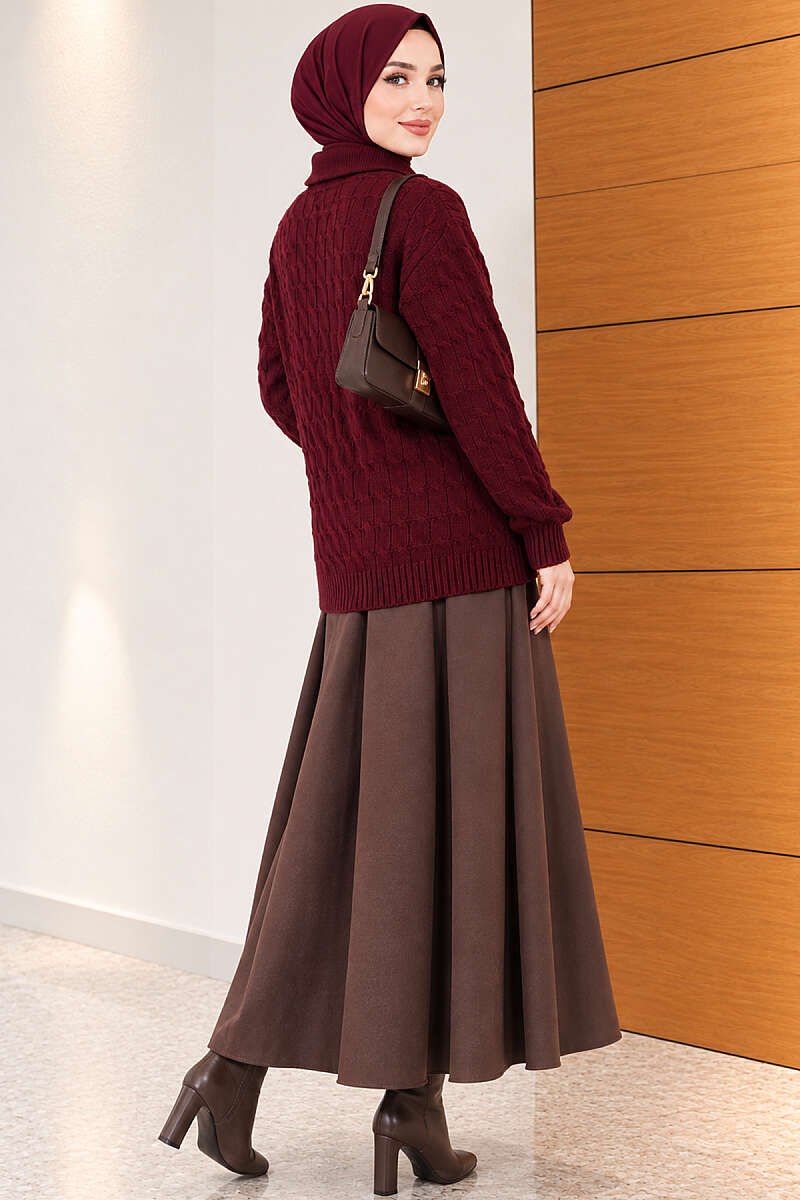 Half-Button Wrap Pattern French Terry Sweater Burgundy - Imagen 4