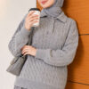 Half-Button Wrap Pattern French Terry Sweater Grey