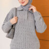 Half-Button Wrap Pattern French Terry Sweater Grey - immagine 3