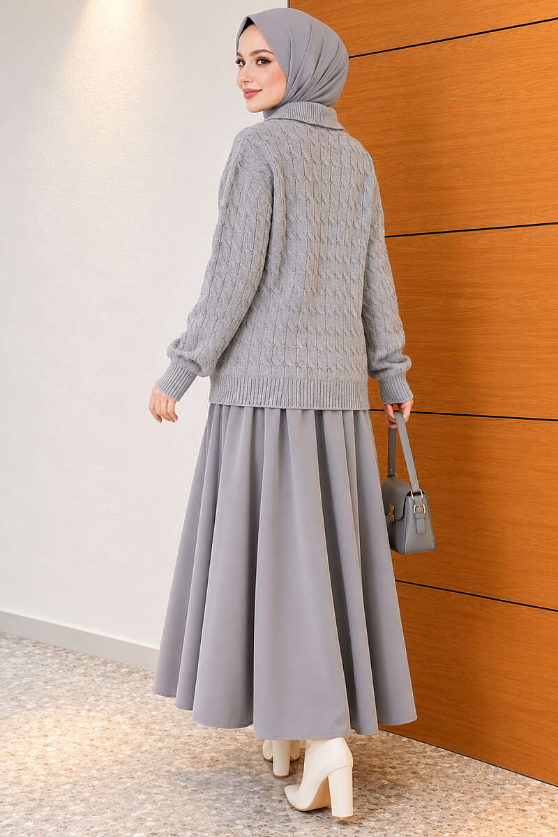 Half-Button Wrap Pattern French Terry Sweater Grey - immagine 4