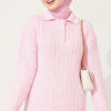 Half-Button Wrap Pattern French Terry Sweater Pink