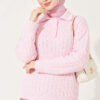 Half-Button Wrap Pattern French Terry Sweater Pink – Image 3