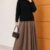 Half-Button Wrap Pattern French Terry Sweater Black - Image 2