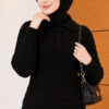 Half-Button Wrap Pattern French Terry Sweater Black - Image 3