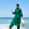 Half-Zip Adjustable Waist Modest Swimsuit Emerald – Bild 3