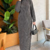 Half Zipper Fitted Ribbed Knit Dress Anthracite