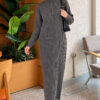 ⁦Half Zipper Fitted Ribbed Knit Dress Anthracite⁩ - الصورة ⁦3⁩