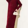 Half Zipper Fitted Ribbed Knit Dress Burgundy