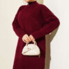 Half Zipper Fitted Ribbed Knit Dress Burgundy – Bild 2
